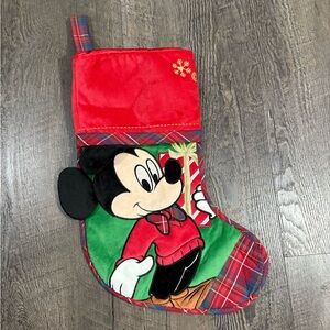 DISNEY STORE Mickey Mouse 3D Christmas Embroidered Plaid Red 18”